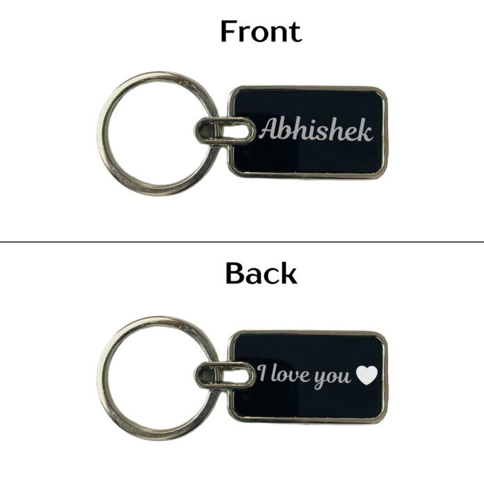 Customised Metal Keychain Engraved with Name/Message in Black Finish (Both Side) - Image 2