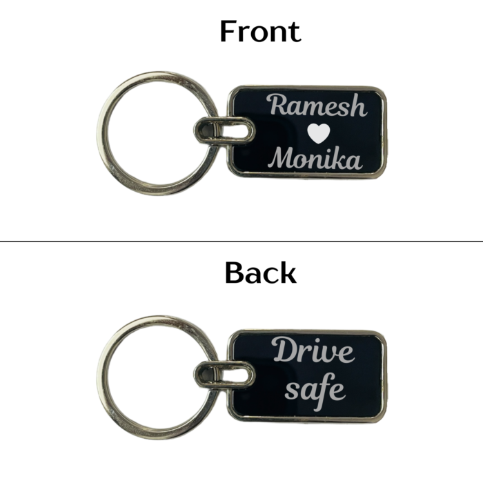 Customised Metal Keychain Engraved with Name/Message in Black Finish (Both Side) - Image 3