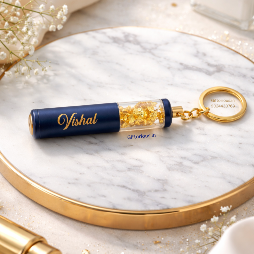 Personalized name keychains with golden flakes for car and bike