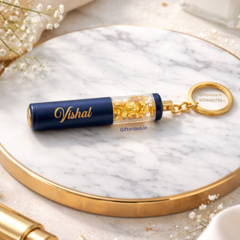 Personalized name keychains with golden flakes for car and bike