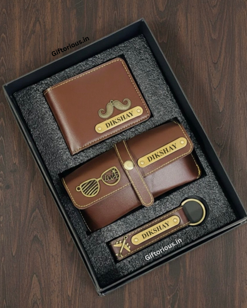 Customized Wallet Set for Men with Custom Keychain & Eyewear Case Gift Box